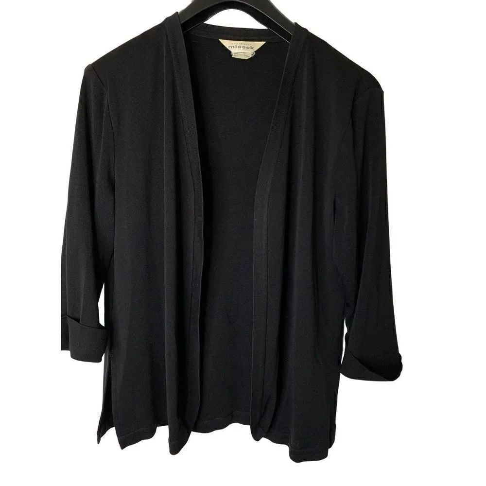 Exclusively Misook open front cardigan jacket black women’s size large